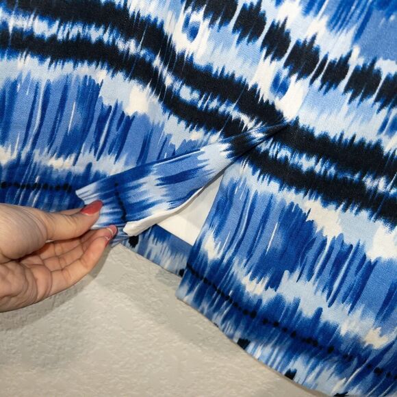 Tahari Arthur S. Levine Blue Ikat Print Linen‎ Blend Dress Size 10 - Picture 10 of 11